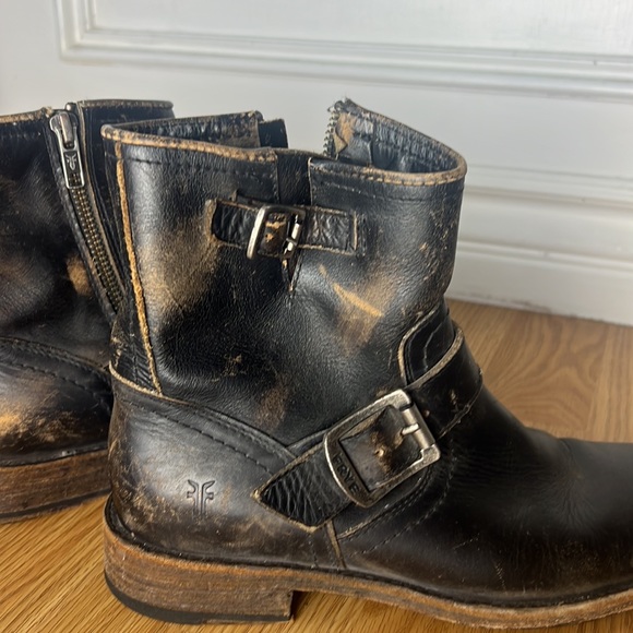Frye Distressed Black Square Toe Moto Bootie Zip Up - Picture 7 of 7